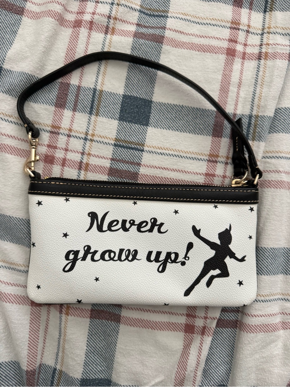 Never Grow Up! White Leatherette Wristlet Clutch